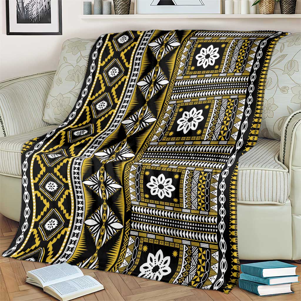 Fiji Masi Tapa Pattern Yellow Blanket LT01 - Polynesian Pride