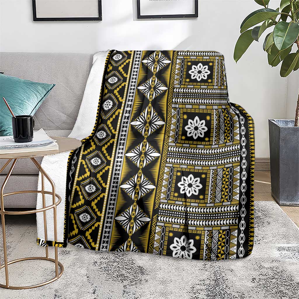 Fiji Masi Tapa Pattern Yellow Blanket LT01 - Polynesian Pride