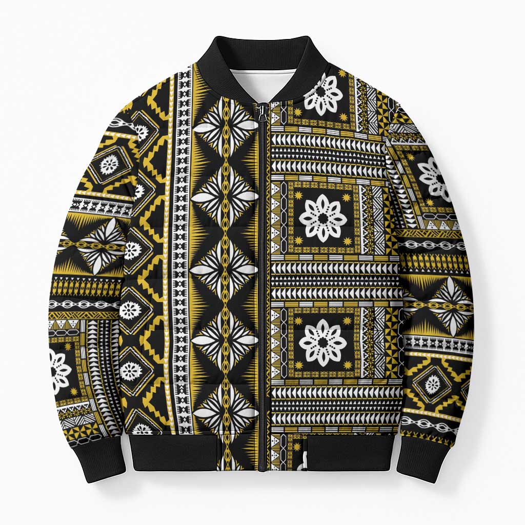 Fiji Masi Tapa Pattern Yellow Bomber Puffer Jacket LT01 Unisex Yellow - Polynesian Pride