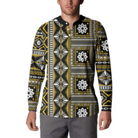 Fiji Masi Tapa Pattern Yellow Button Sweatshirt LT01 - Polynesian Pride