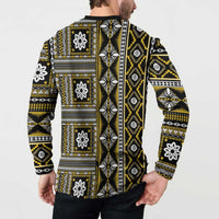 Fiji Masi Tapa Pattern Yellow Button Sweatshirt LT01 - Polynesian Pride