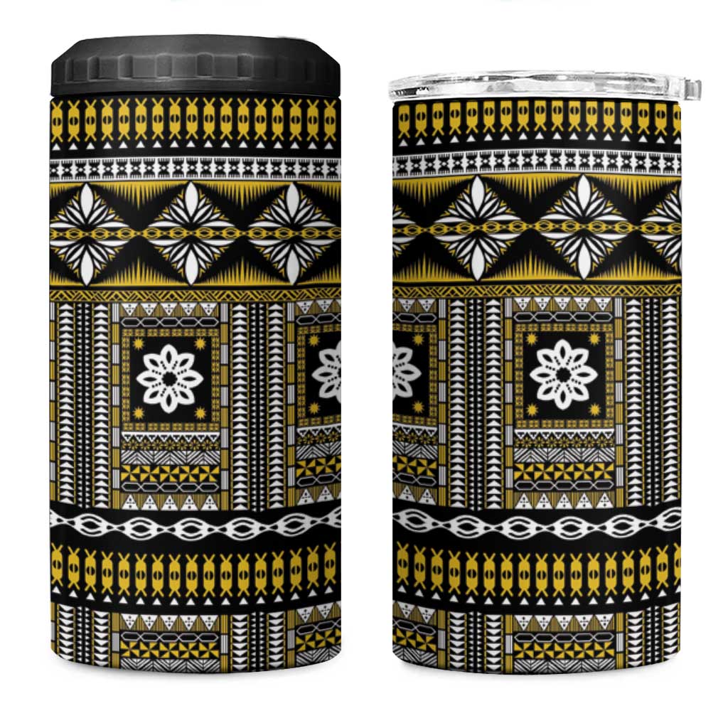 Fiji Masi Tapa Pattern Yellow 4 in 1 Can Cooler Tumbler LT01 One Size: 16 oz Yellow - Polynesian Pride