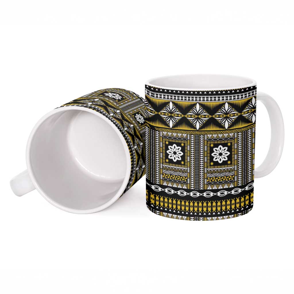 Fiji Masi Tapa Pattern Yellow Ceramic Mug LT01 - Polynesian Pride