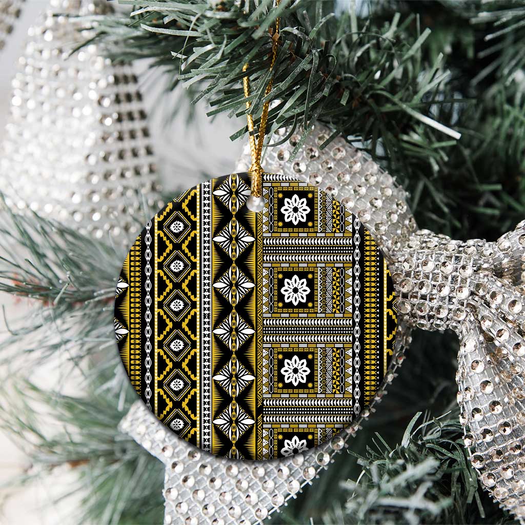 Fiji Masi Tapa Pattern Yellow Ceramic Ornament LT01 - Polynesian Pride
