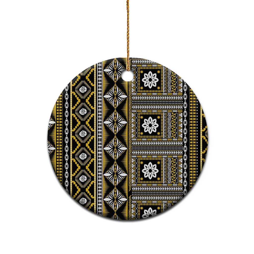 Fiji Masi Tapa Pattern Yellow Ceramic Ornament LT01 - Polynesian Pride