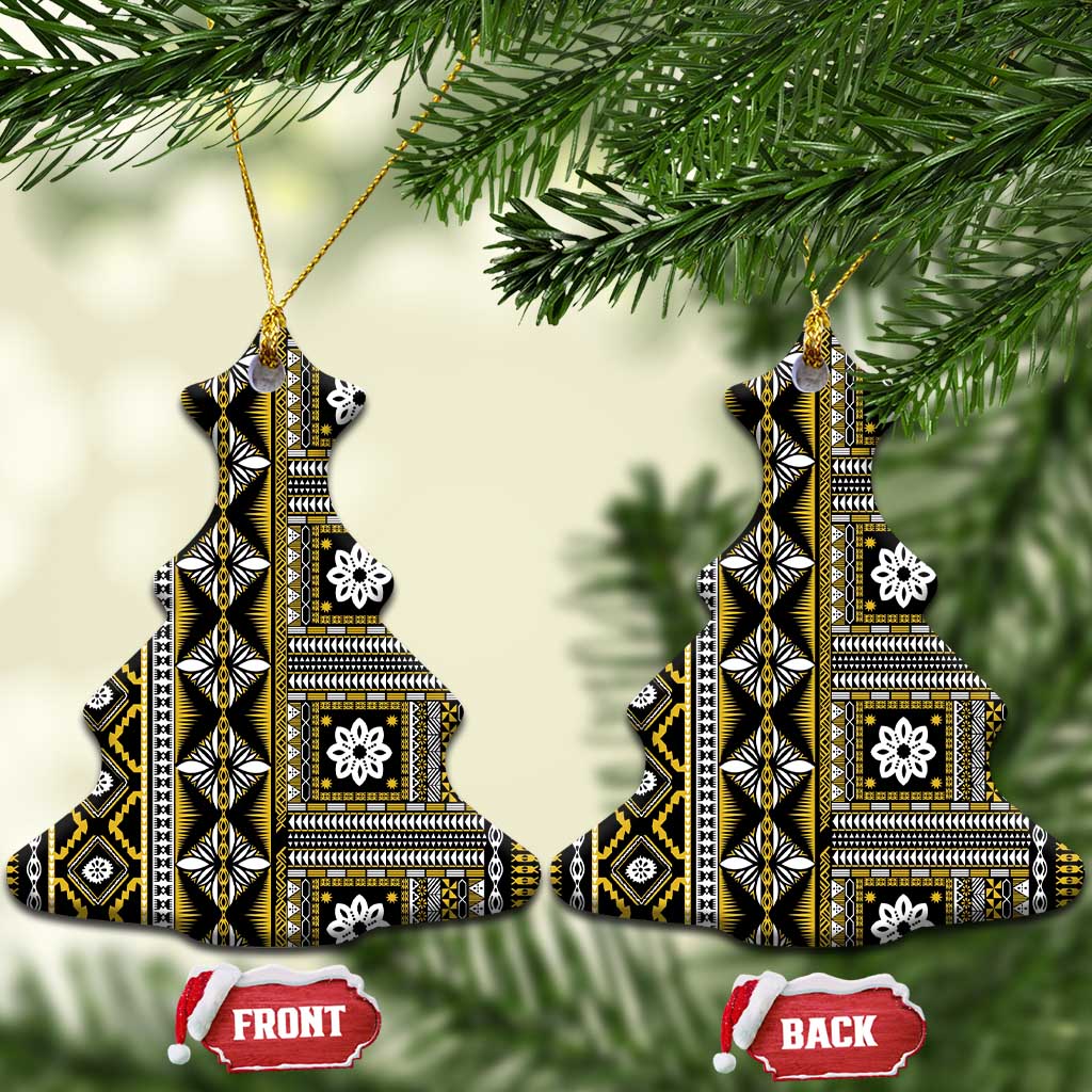 Fiji Masi Tapa Pattern Yellow Ceramic Ornament LT01 Christmas Tree Yellow - Polynesian Pride
