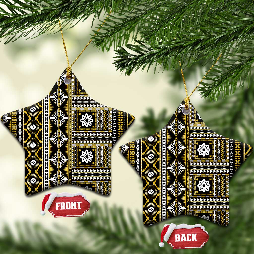 Fiji Masi Tapa Pattern Yellow Ceramic Ornament LT01 Star Yellow - Polynesian Pride