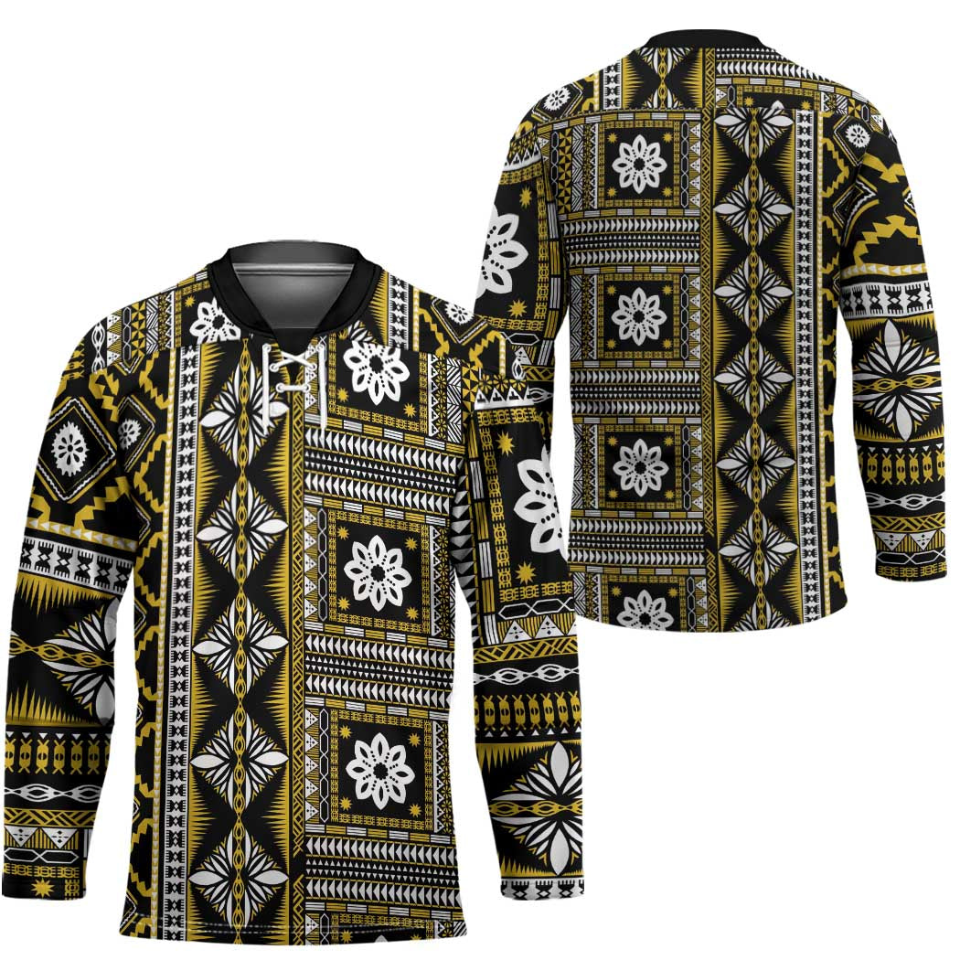 Fiji Masi Tapa Pattern Yellow Hockey Jersey LT01 - Polynesian Pride