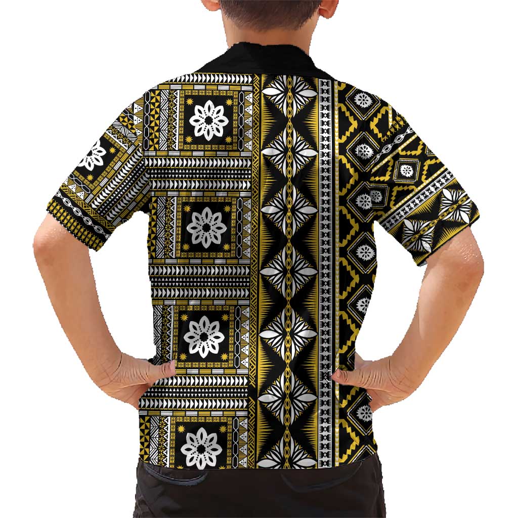 Fiji Masi Tapa Pattern Yellow Kid Hawaiian Shirt LT01 - Polynesian Pride
