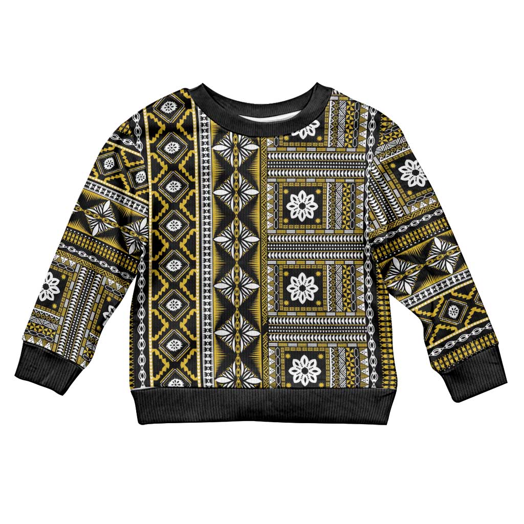 Fiji Masi Tapa Pattern Yellow Kid Ugly Christmas Sweater LT01 Kid Yellow - Polynesian Pride