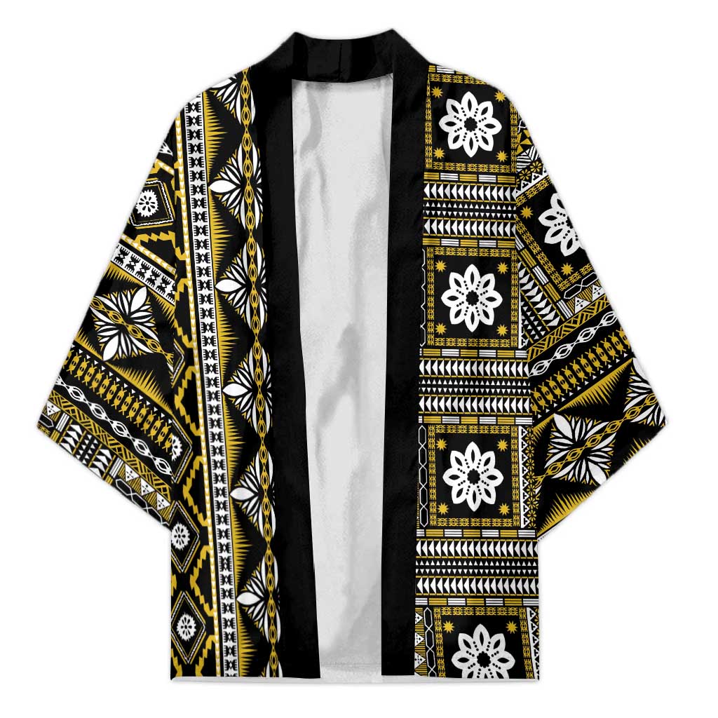 Fiji Masi Tapa Pattern Yellow Kimono LT01 Unisex Yellow - Polynesian Pride