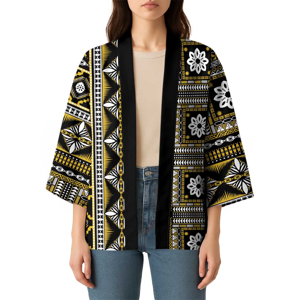 Fiji Masi Tapa Pattern Yellow Kimono LT01 - Polynesian Pride