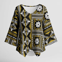 Fiji Masi Tapa Pattern Yellow Kimono Sleeve Blouse LT01 Female Yellow - Polynesian Pride