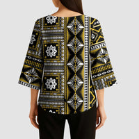 Fiji Masi Tapa Pattern Yellow Kimono Sleeve Blouse LT01 - Polynesian Pride