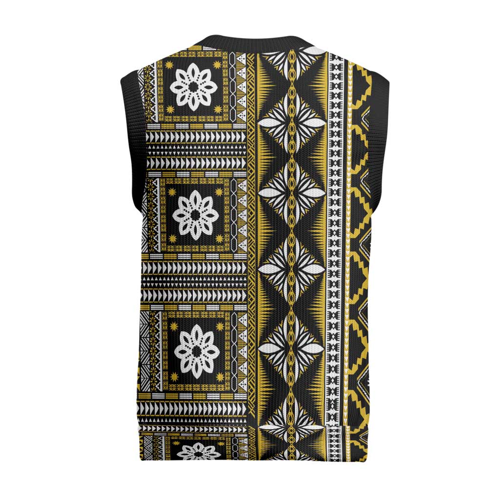 Fiji Masi Tapa Pattern Yellow Christmas Knitted V-Neck Vest LT01 - Polynesian Pride
