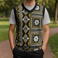 Fiji Masi Tapa Pattern Yellow Christmas Knitted V-Neck Vest LT01 - Polynesian Pride