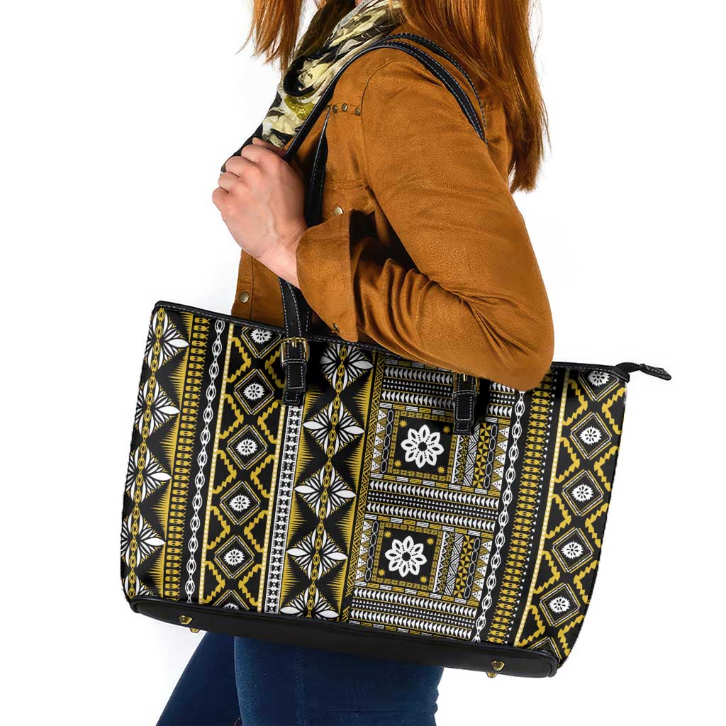 Fiji Masi Tapa Pattern Yellow Leather Tote Bag LT01 Yellow - Polynesian Pride