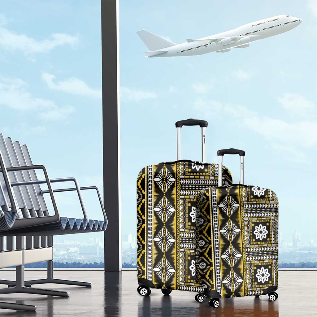 Fiji Masi Tapa Pattern Yellow Luggage Cover LT01 - Polynesian Pride