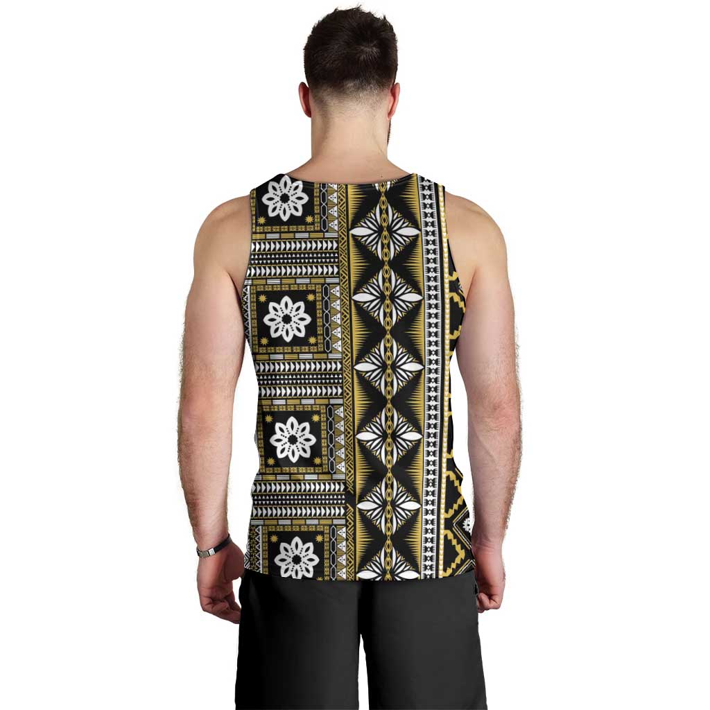 Fiji Masi Tapa Pattern Yellow Men Tank Top LT01 - Polynesian Pride