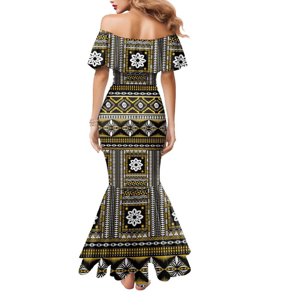 Fiji Masi Tapa Pattern Yellow Mermaid Dress LT01 - Polynesian Pride