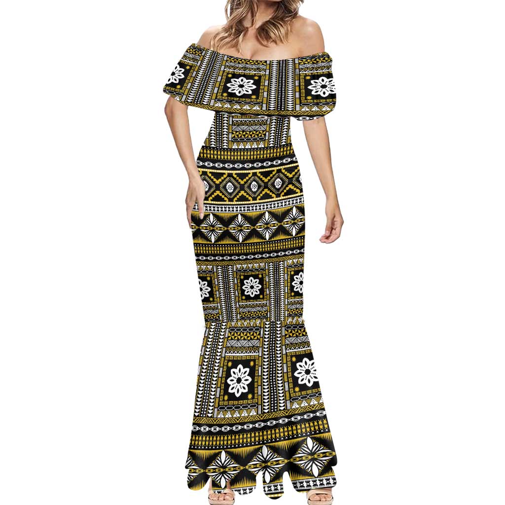 Fiji Masi Tapa Pattern Yellow Mermaid Dress LT01 - Polynesian Pride