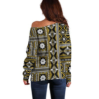 Fiji Masi Tapa Pattern Yellow Off Shoulder Sweater LT01 - Polynesian Pride