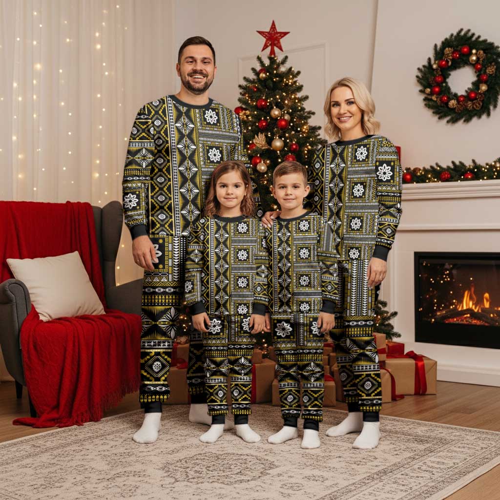 Fiji Masi Tapa Pattern Yellow Christmas Pajama Set LT01 - Polynesian Pride