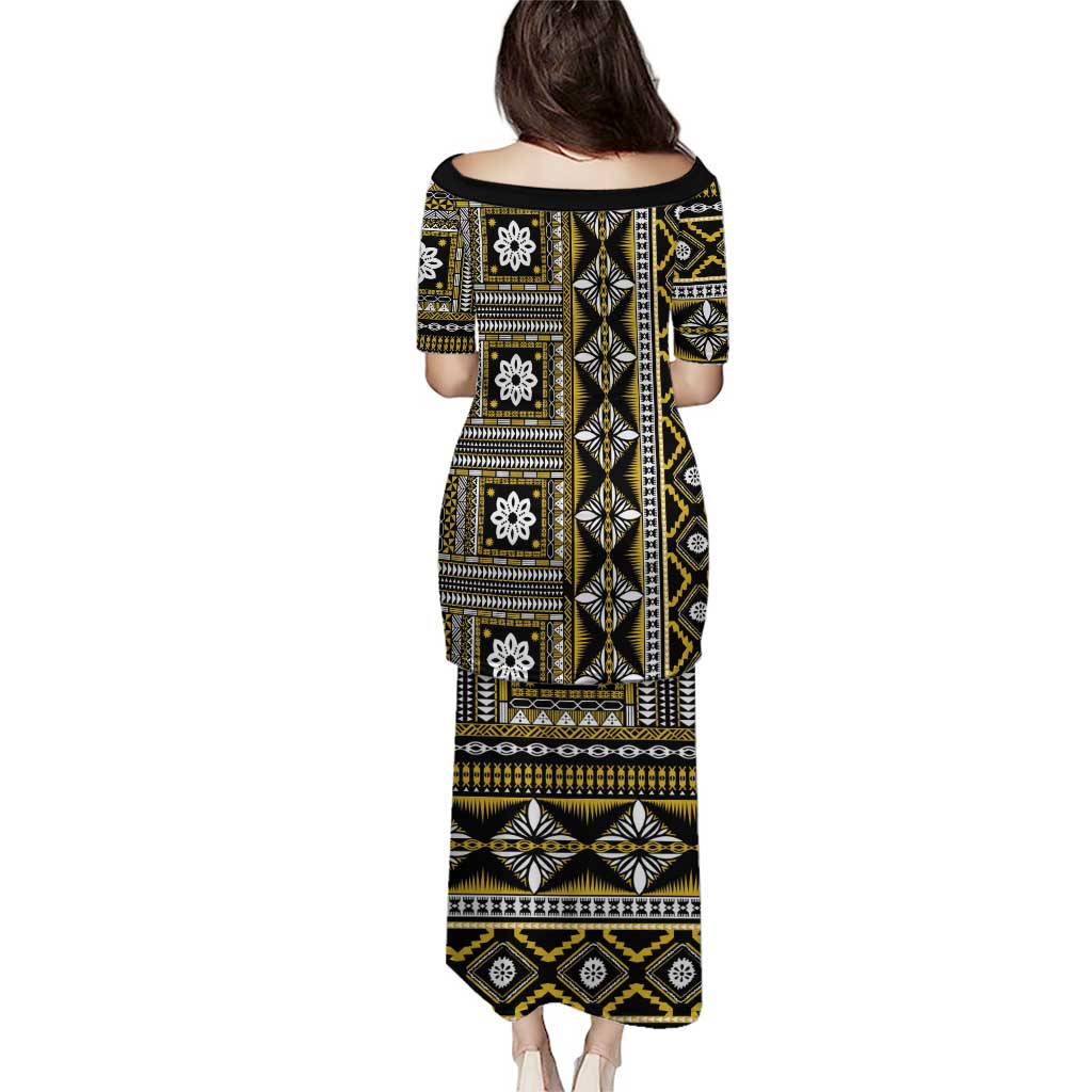 Fiji Masi Tapa Pattern Yellow Puletasi LT01 - Polynesian Pride