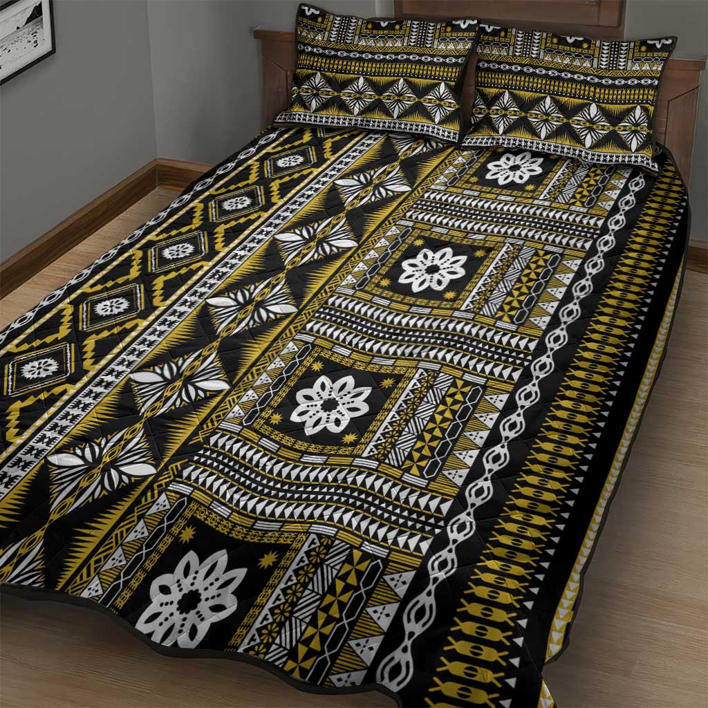 Fiji Masi Tapa Pattern Yellow Quilt Bed Set LT01 - Polynesian Pride