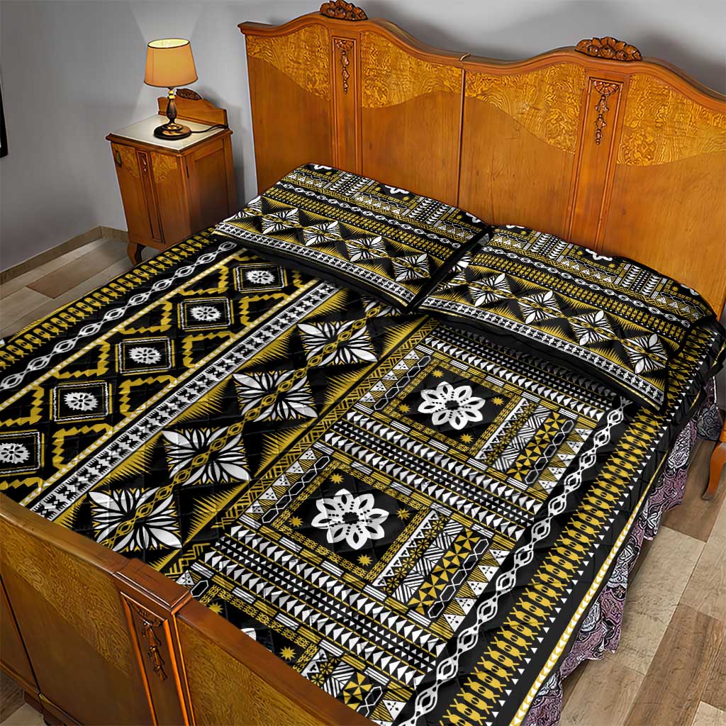 Fiji Masi Tapa Pattern Yellow Quilt Bed Set LT01 - Polynesian Pride