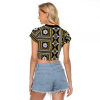 Fiji Masi Tapa Pattern Yellow Raglan Cropped T Shirt LT01 - Polynesian Pride