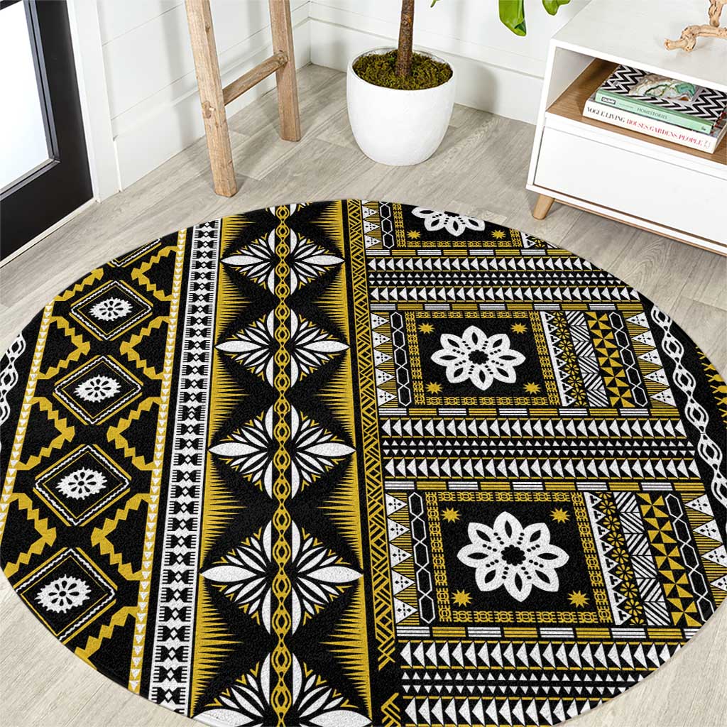 Fiji Masi Tapa Pattern Yellow Round Carpet LT01 Yellow - Polynesian Pride