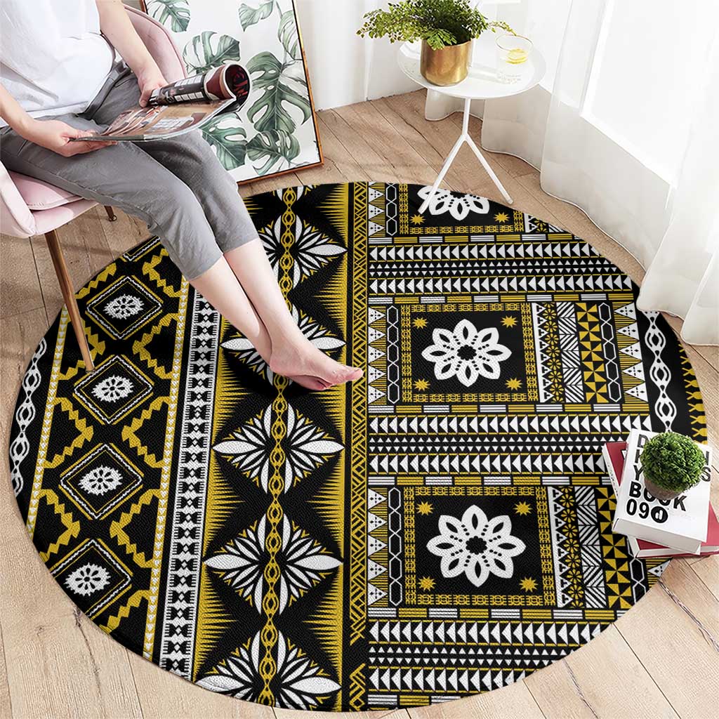 Fiji Masi Tapa Pattern Yellow Round Carpet LT01 - Polynesian Pride