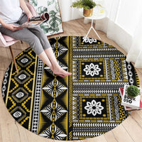 Fiji Masi Tapa Pattern Yellow Round Carpet LT01 - Polynesian Pride