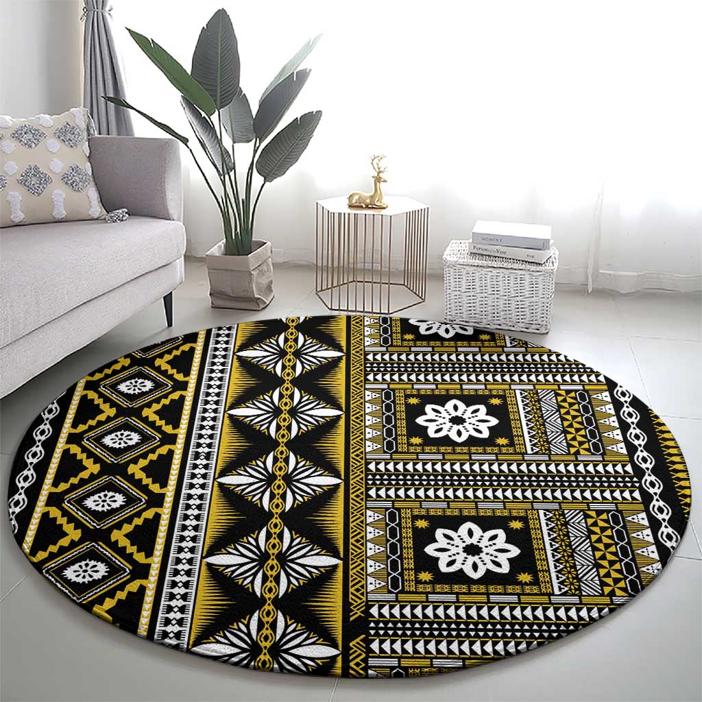 Fiji Masi Tapa Pattern Yellow Round Carpet LT01 - Polynesian Pride