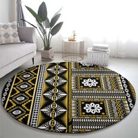 Fiji Masi Tapa Pattern Yellow Round Carpet LT01 - Polynesian Pride