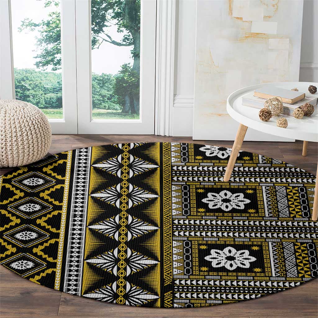 Fiji Masi Tapa Pattern Yellow Round Carpet LT01 - Polynesian Pride