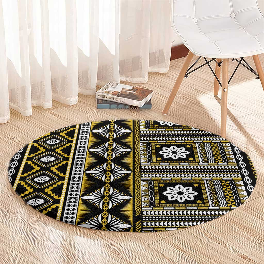 Fiji Masi Tapa Pattern Yellow Round Carpet LT01 - Polynesian Pride