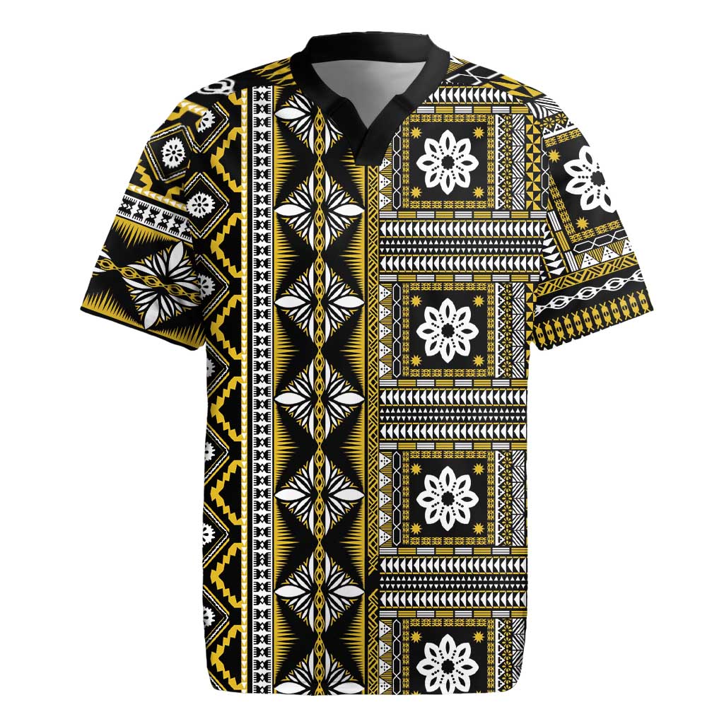 Fiji Masi Tapa Pattern Yellow Rugby Jersey LT01 Yellow - Polynesian Pride