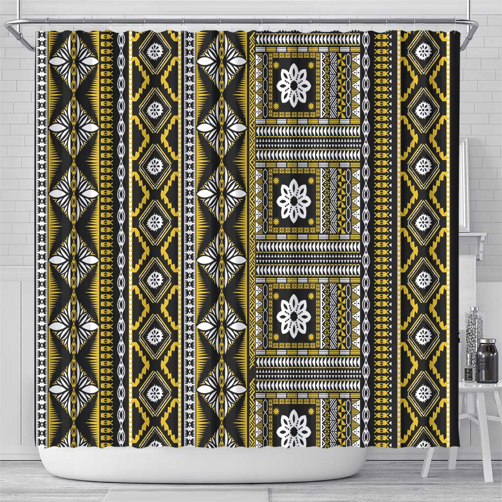 Fiji Masi Tapa Pattern Yellow Shower Curtain LT01 - Polynesian Pride
