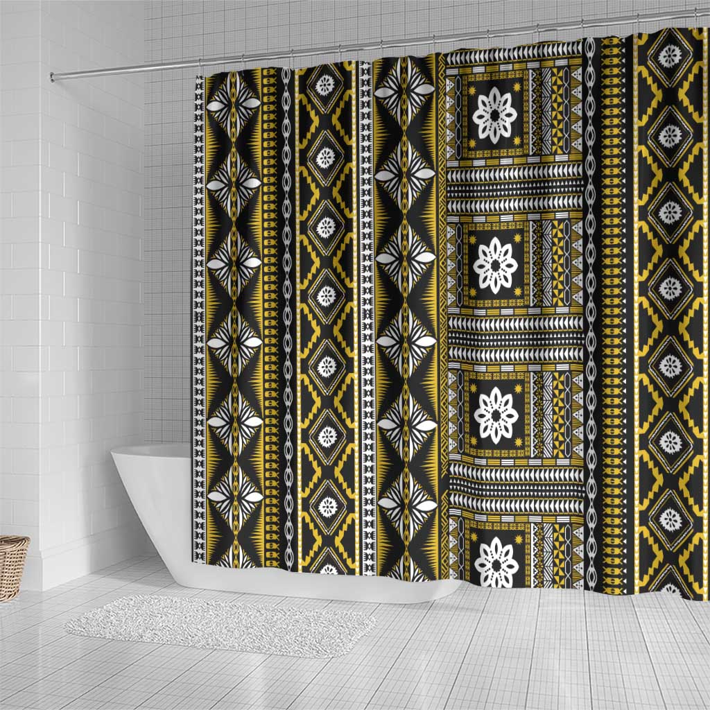 Fiji Masi Tapa Pattern Yellow Shower Curtain LT01 - Polynesian Pride