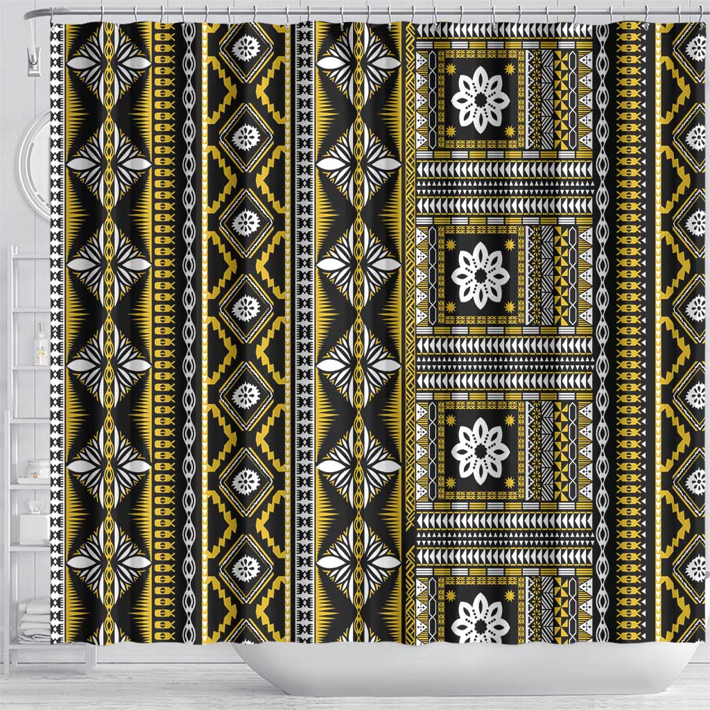Fiji Masi Tapa Pattern Yellow Shower Curtain LT01 - Polynesian Pride