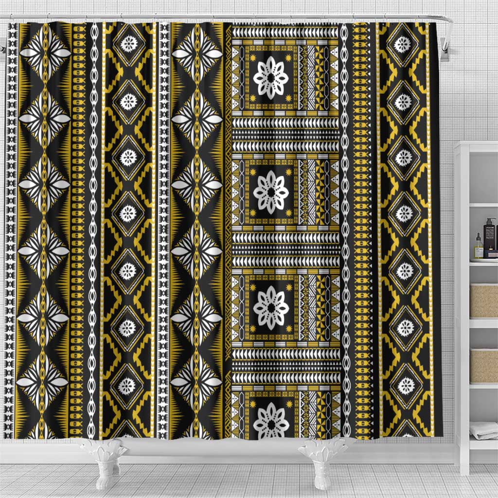 Fiji Masi Tapa Pattern Yellow Shower Curtain LT01 - Polynesian Pride