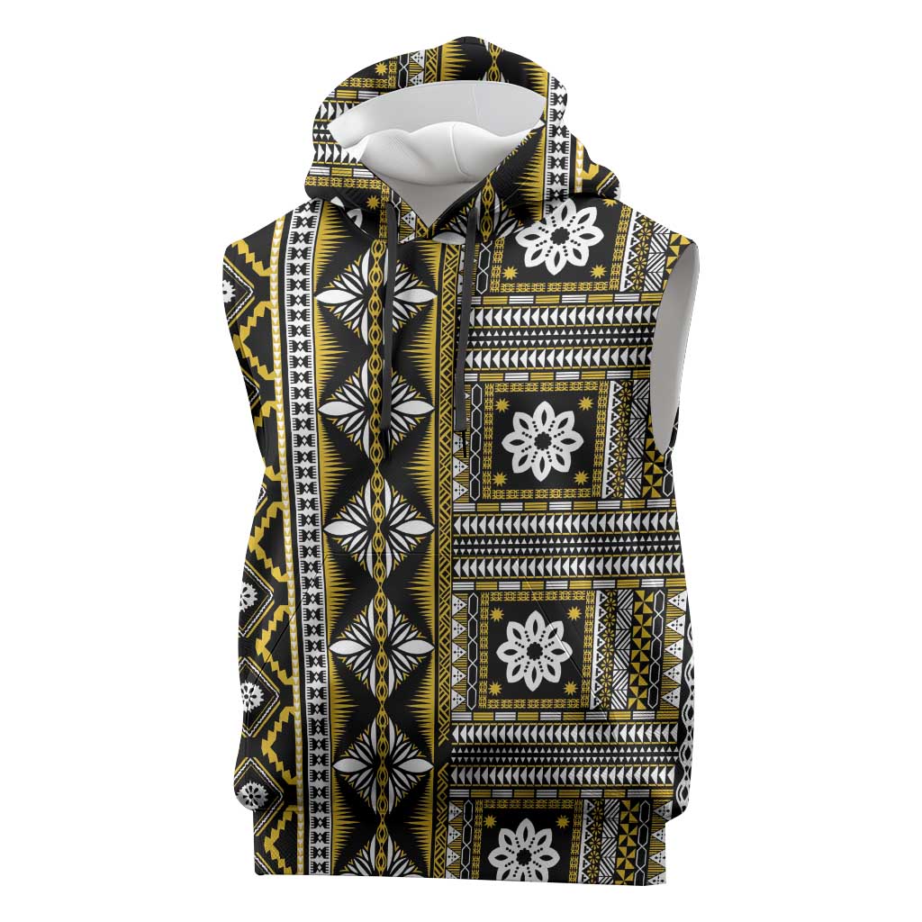 Fiji Masi Tapa Pattern Yellow Sleeveless Hoodie LT01 Yellow - Polynesian Pride