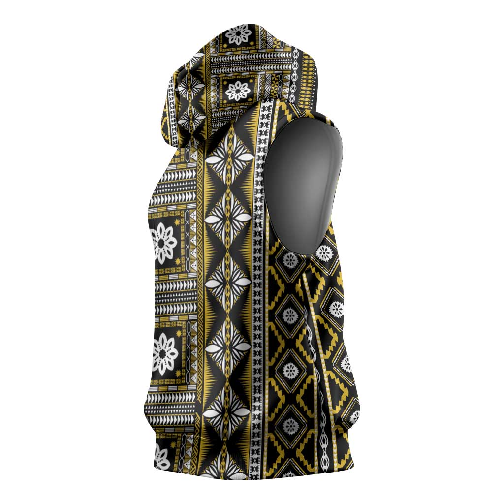 Fiji Masi Tapa Pattern Yellow Sleeveless Hoodie LT01 - Polynesian Pride