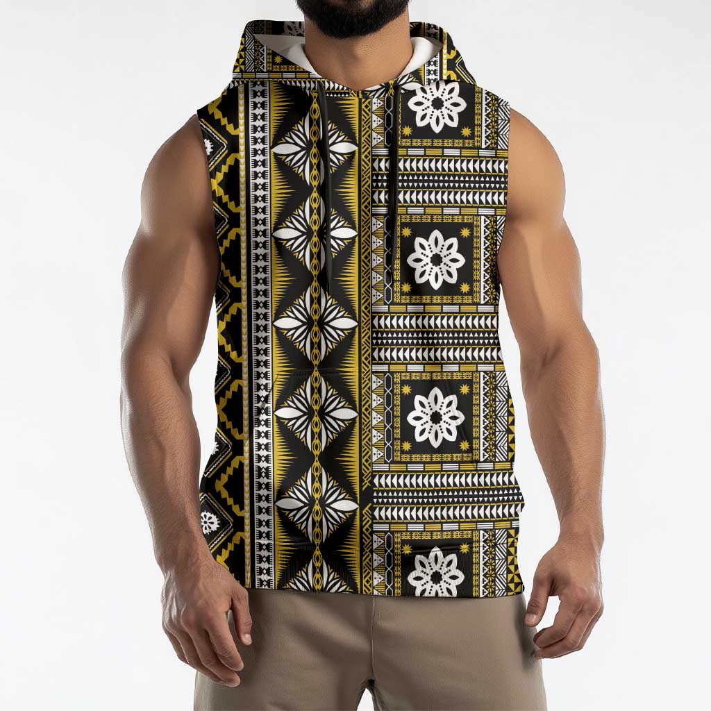 Fiji Masi Tapa Pattern Yellow Sleeveless Hoodie LT01 - Polynesian Pride