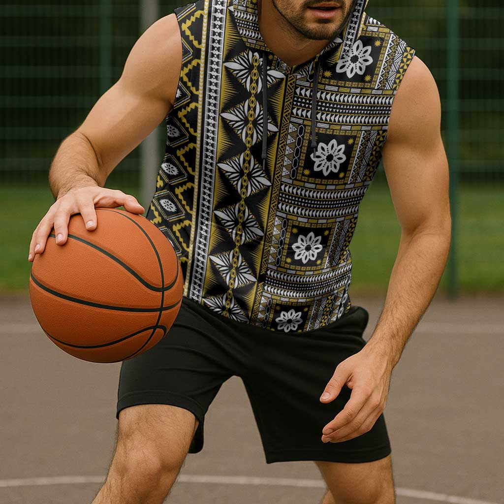 Fiji Masi Tapa Pattern Yellow Sleeveless Hoodie LT01 - Polynesian Pride