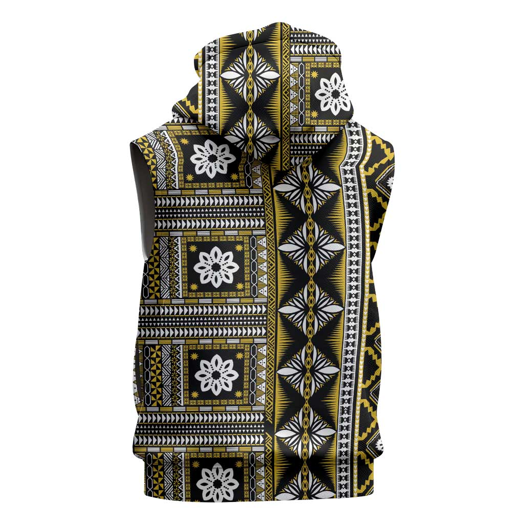 Fiji Masi Tapa Pattern Yellow Sleeveless Zip Hoodie LT01 - Polynesian Pride