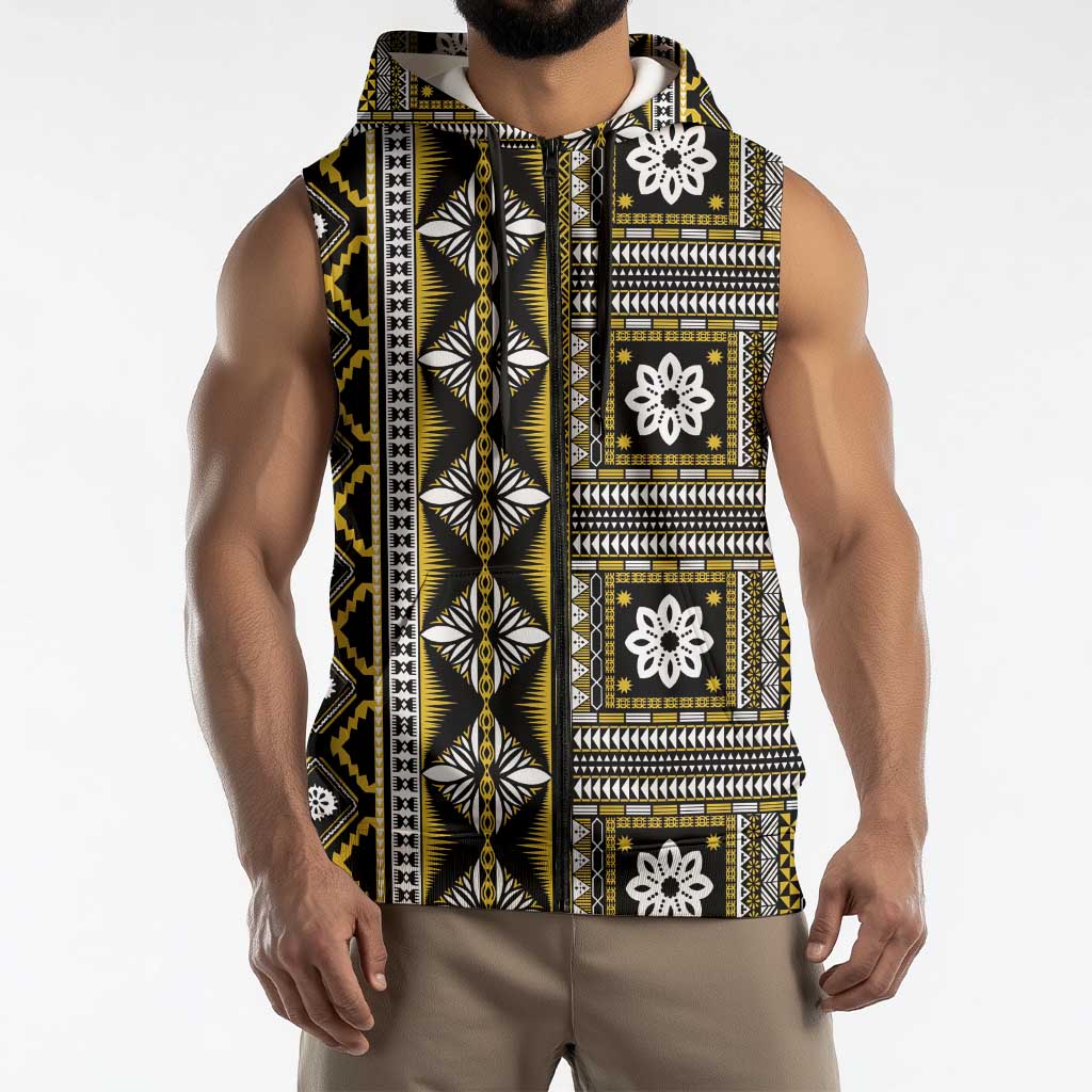 Fiji Masi Tapa Pattern Yellow Sleeveless Zip Hoodie LT01 - Polynesian Pride