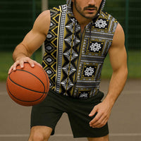 Fiji Masi Tapa Pattern Yellow Sleeveless Zip Hoodie LT01 - Polynesian Pride